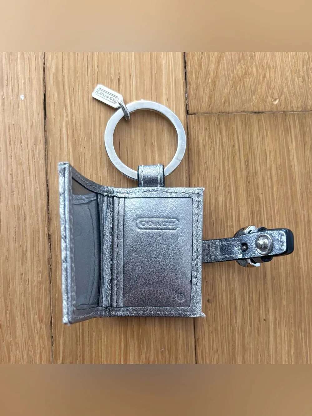 Vintage COACH Y2K Silver Optic C Mini Photo Frame Keychain Rhinestone Bag Charm